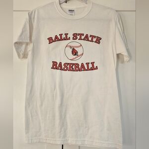 Gildan White Ball State Baseball Tee Adult Small